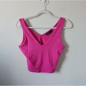 Brit & Bri Crop Tank‎ Top Womens Pink Sleeveless Stretch V Neck Size S